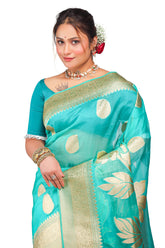 Kavvya Bottle Green Soft & Lightweight Kora Organza Weaving Silk Saree - KAVVYA